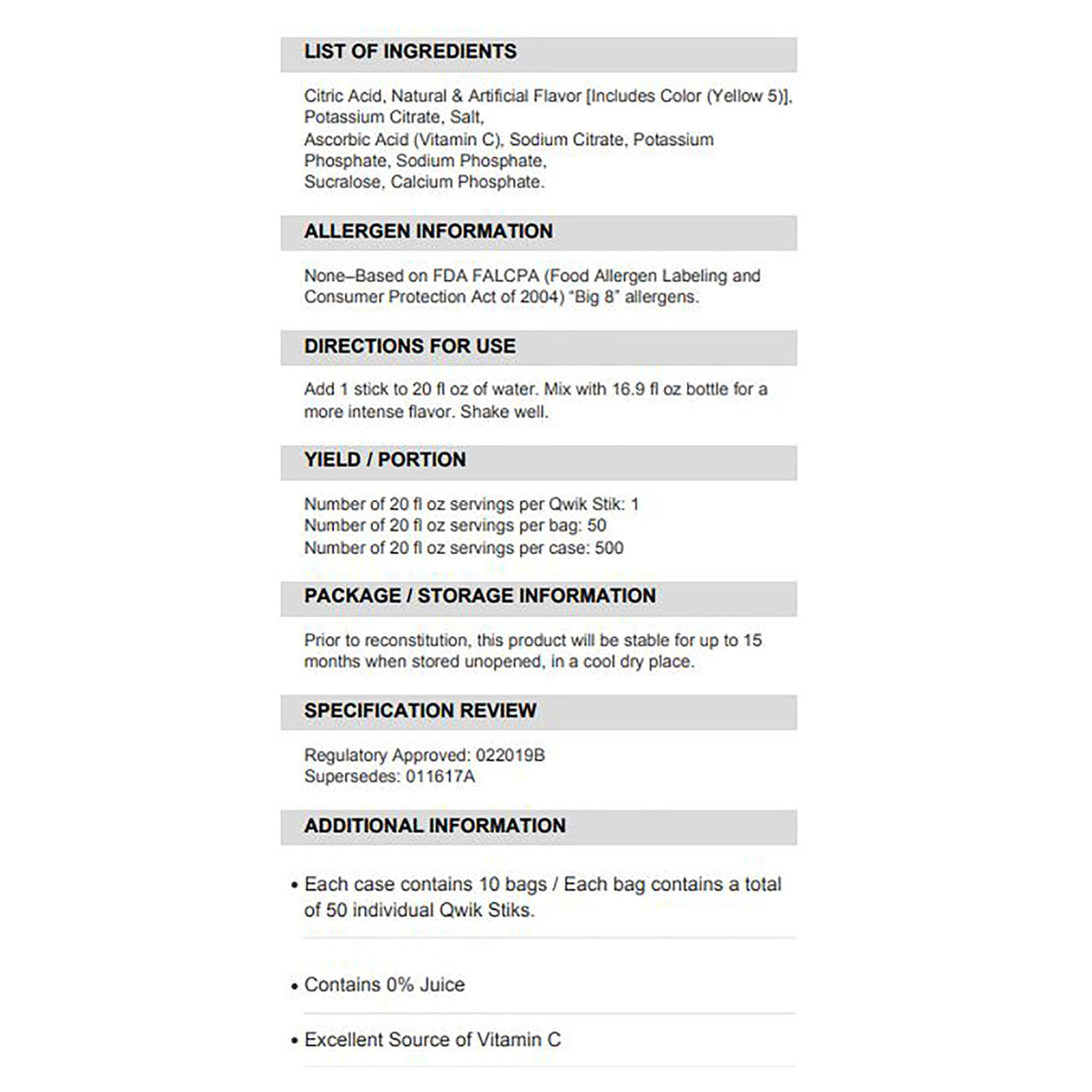 Oral Electrolyte Solution Sqwincher® Quik Stik® Zero Lemonade Flavor 0.11 oz. Electrolyte - BeHope