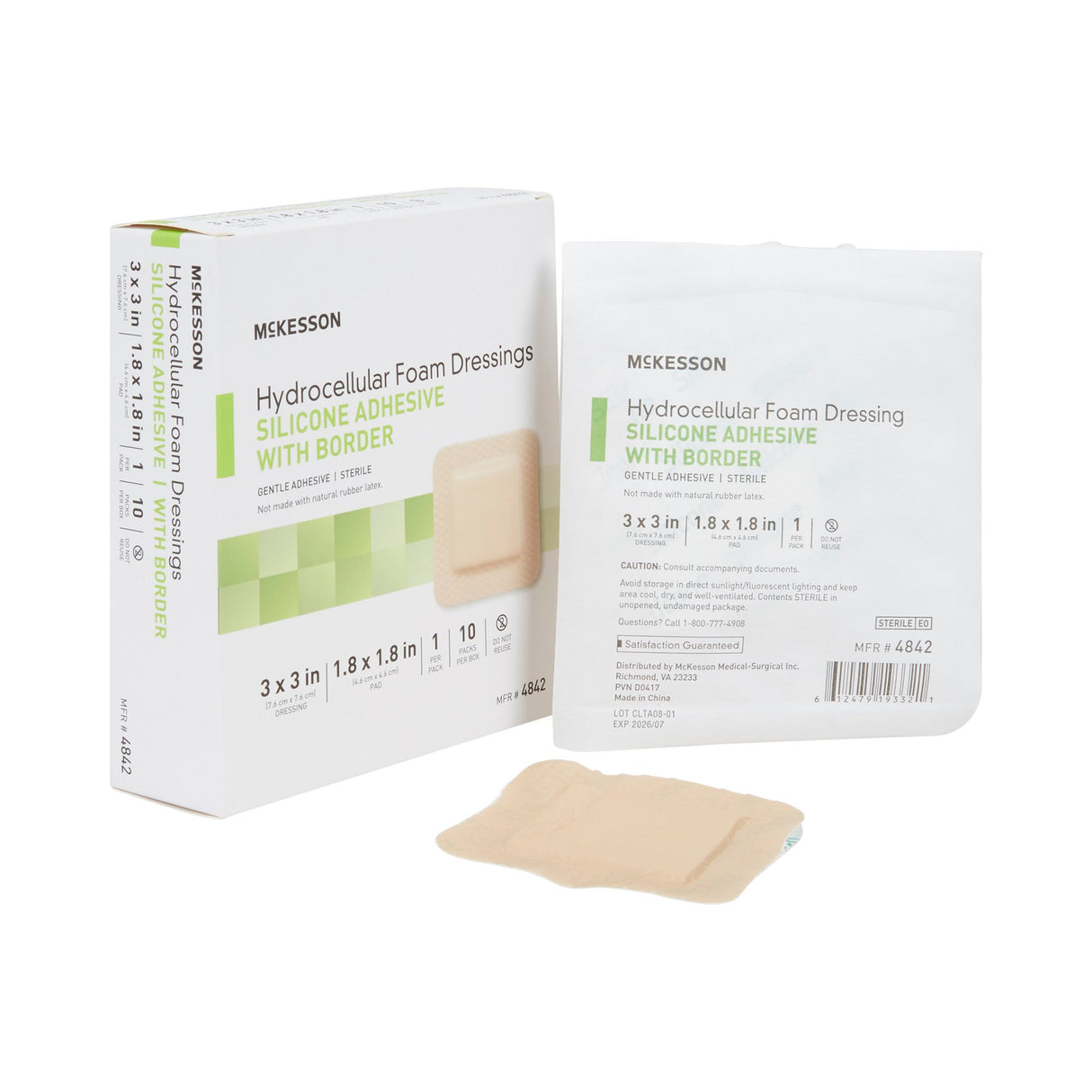 Foam Dressing McKesson 3 X 3 Inch With Border Film Backing Silicone Gel Adhesive Square Sterile - BeHope