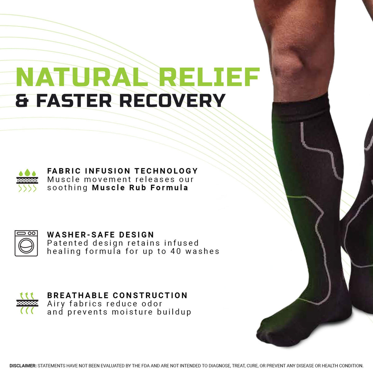 Compression Socks Green Drop™ Knee High Small / Medium Black Closed Toe - BeHope