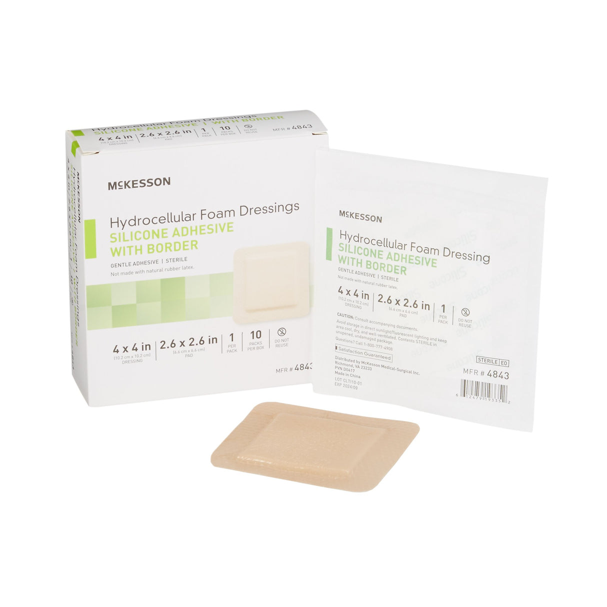 Foam Dressing McKesson 4 X 4 Inch With Border Film Backing Silicone Gel Adhesive Square Sterile - BeHope