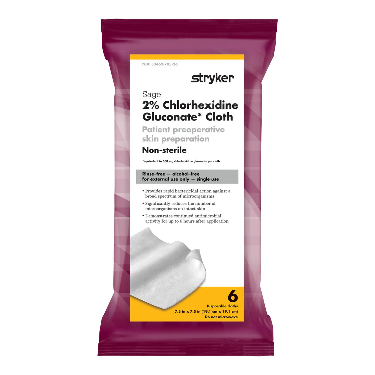 Skin Prep Wipe Sage® 6 per Pack Soft Pack 2% Strength CHG (Chlorhexidine Gluconate) NonSterile - BeHope