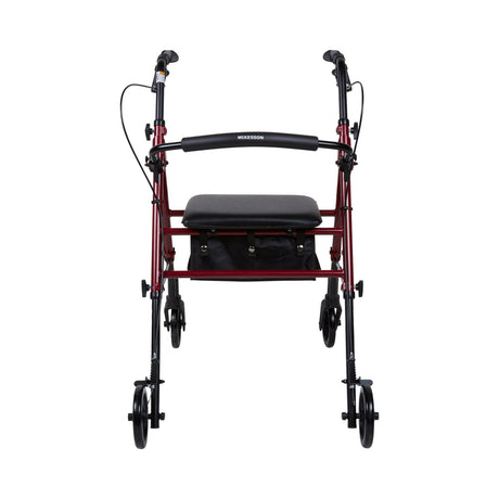 4 Wheel Rollator McKesson Red Adjustable Height / Folding Aluminum Frame - BeHope