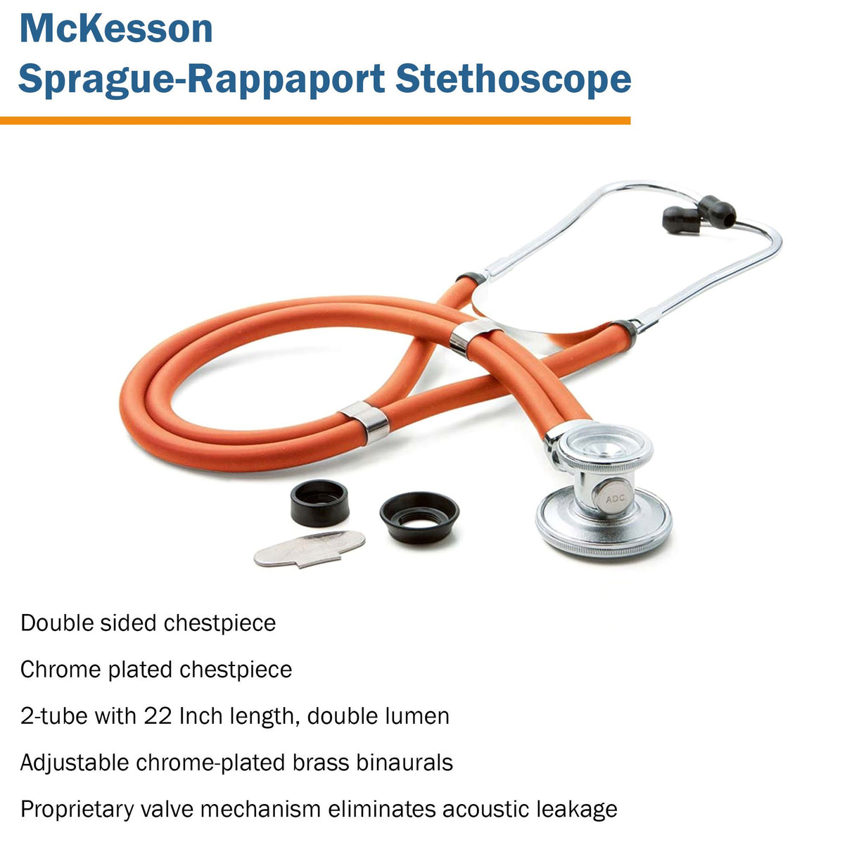 Sprague Stethoscope McKesson Orange 2-Tube 22 Inch Tube Double Sided Chestpiece - BeHope