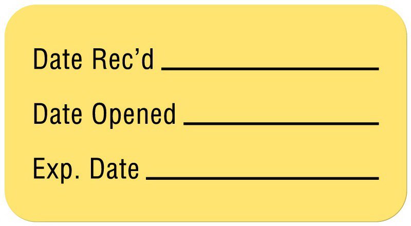 Pre-Printed / Write On Label Auxiliary Label Yellow Paper Date Rec'D __________ / Date Opened __________ / Exp. Date __________ Quality Control Label 7/8 X 1-5/8 Inch - BeHope