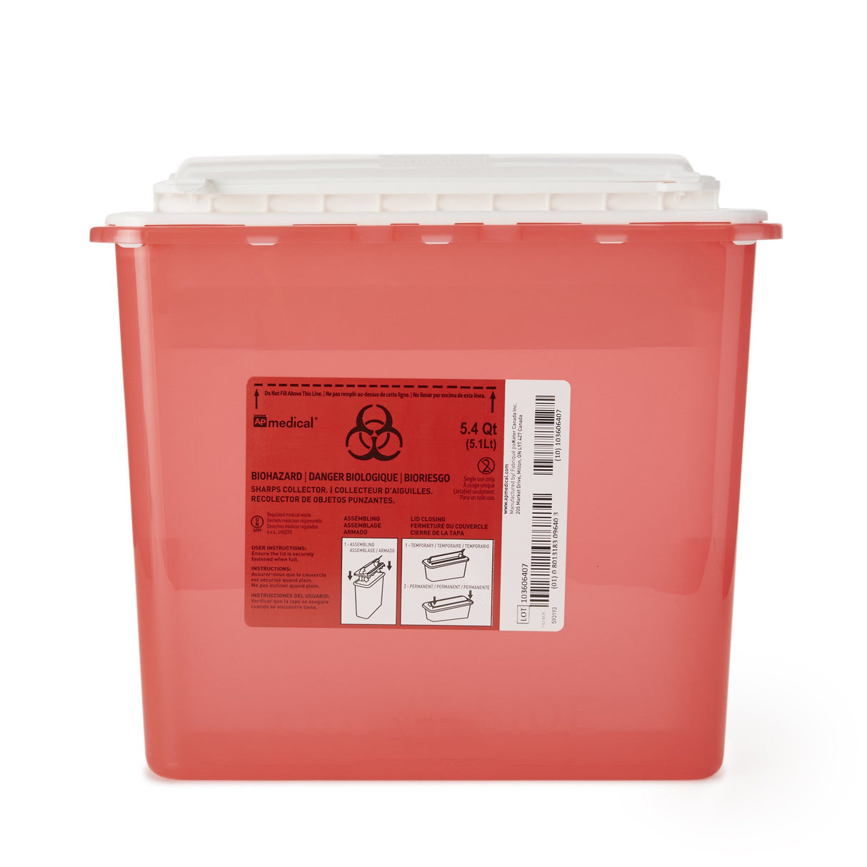 Sharps Container AP Line Red Base 12 L X 4-1/2 W X 10-4/5 H Inch Horizontal Entry 1.35 Gallon - BeHope