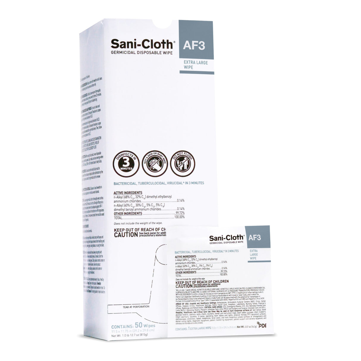 Surface Disinfectant Cleaner Sani-Cloth® AF3 Premoistened Germicidal Manual Pull Wipe 50 Count Individual Packet Mild Scent NonSterile - BeHope