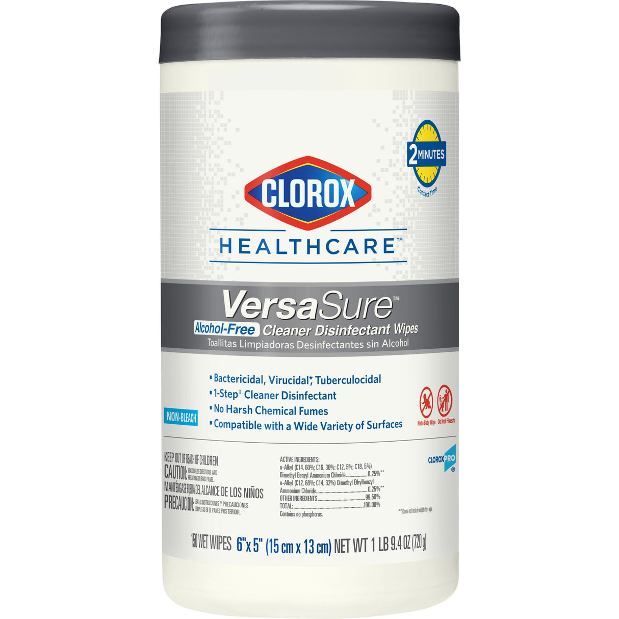 Surface Disinfectant Cleaner Clorox Healthcare® VersaSure™ Premoistened Quaternary Based Manual Pull Wipe 150 Count Canister Scented NonSterile - BeHope