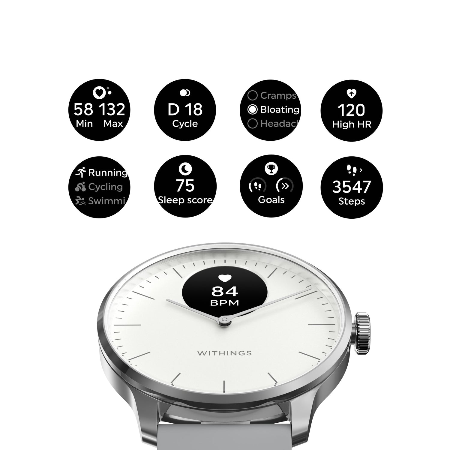 Smartwatch ScanWatch Light 37mm Withings 24 Hours Grayscale OLED Display - BeHope
