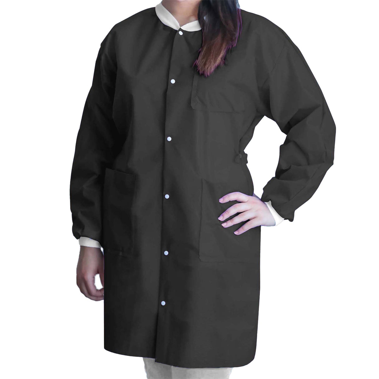 Lab Coat FitMe™ Black Large Knee Length 3-Layer SMS Disposable - BeHope