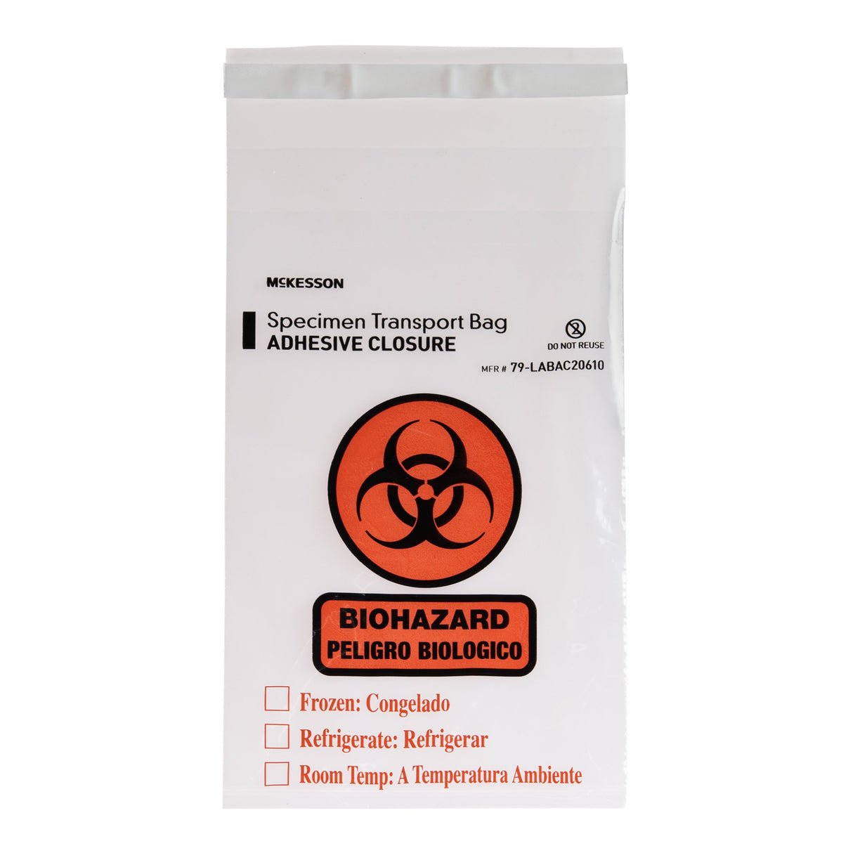 Specimen Transport Bag with Document Pouch McKesson 6 X 10 Inch Adhesive Closure Biohazard Symbol / Storage Instructions NonSterile - BeHope