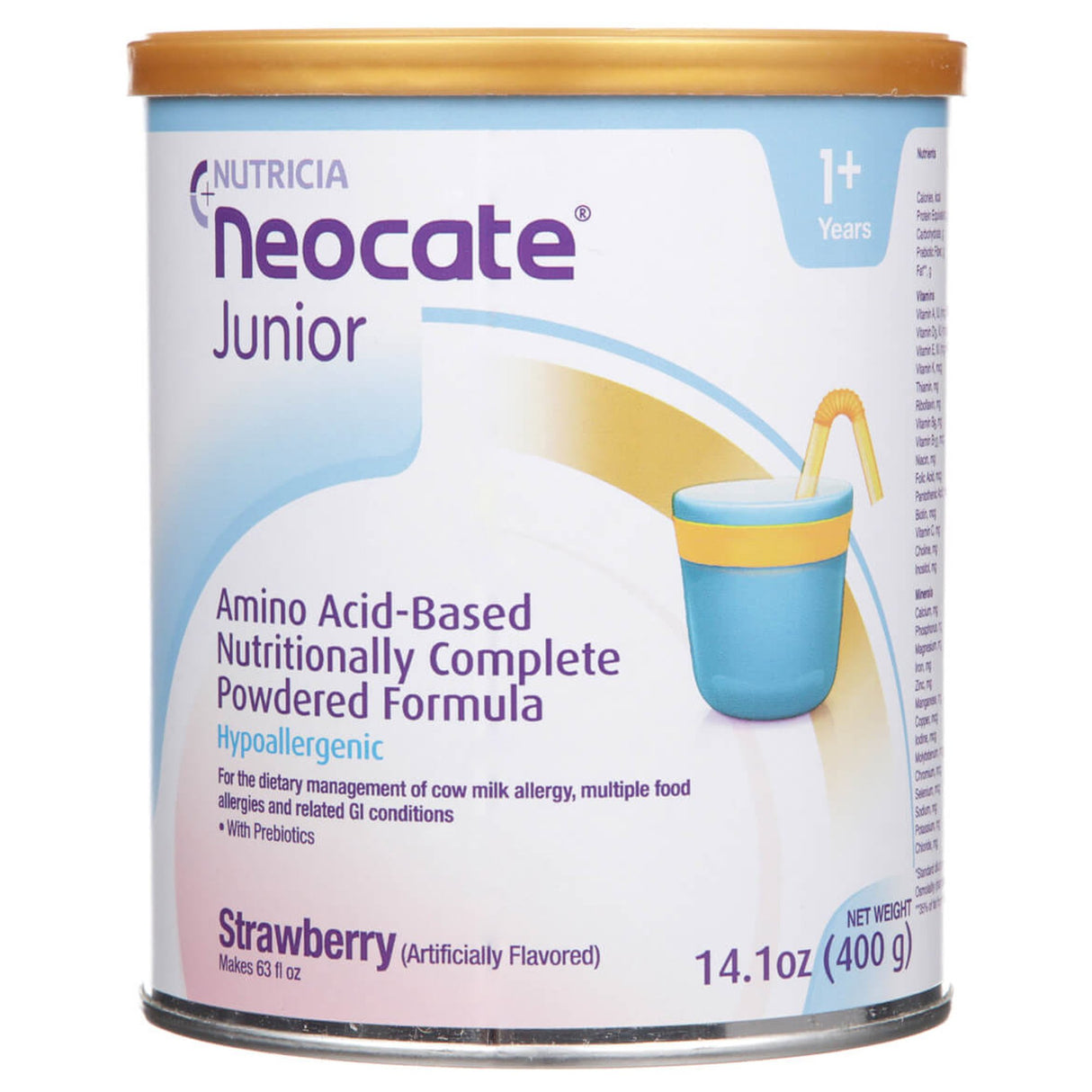 Pediatric Oral Supplement Neocate® Junior with Prebiotics Strawberry Flavor 14.1 oz. Can Powder Amino Acid Food Allergies - BeHope