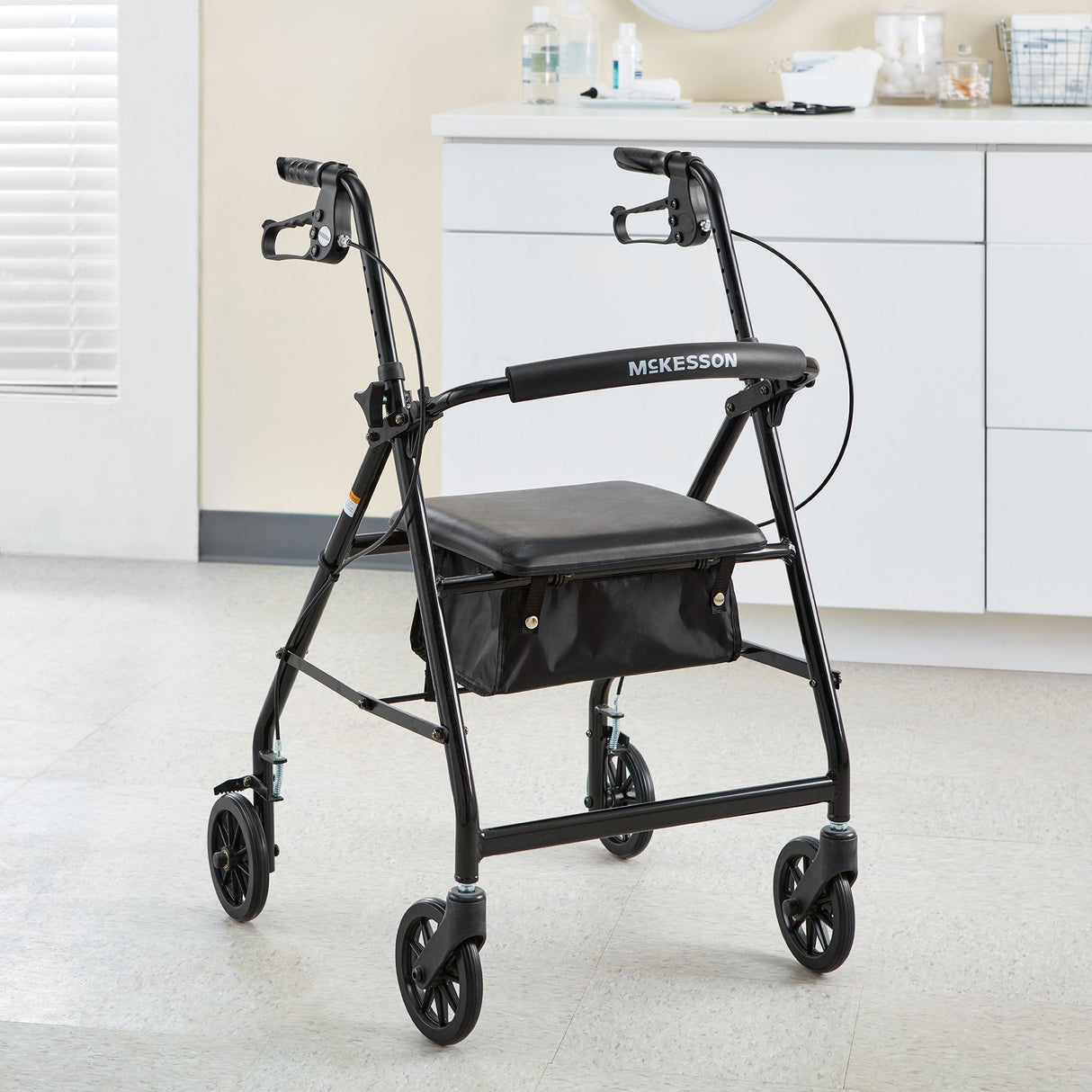 4 Wheel Rollator McKesson Black Adjustable Height / Folding Aluminum Frame - BeHope