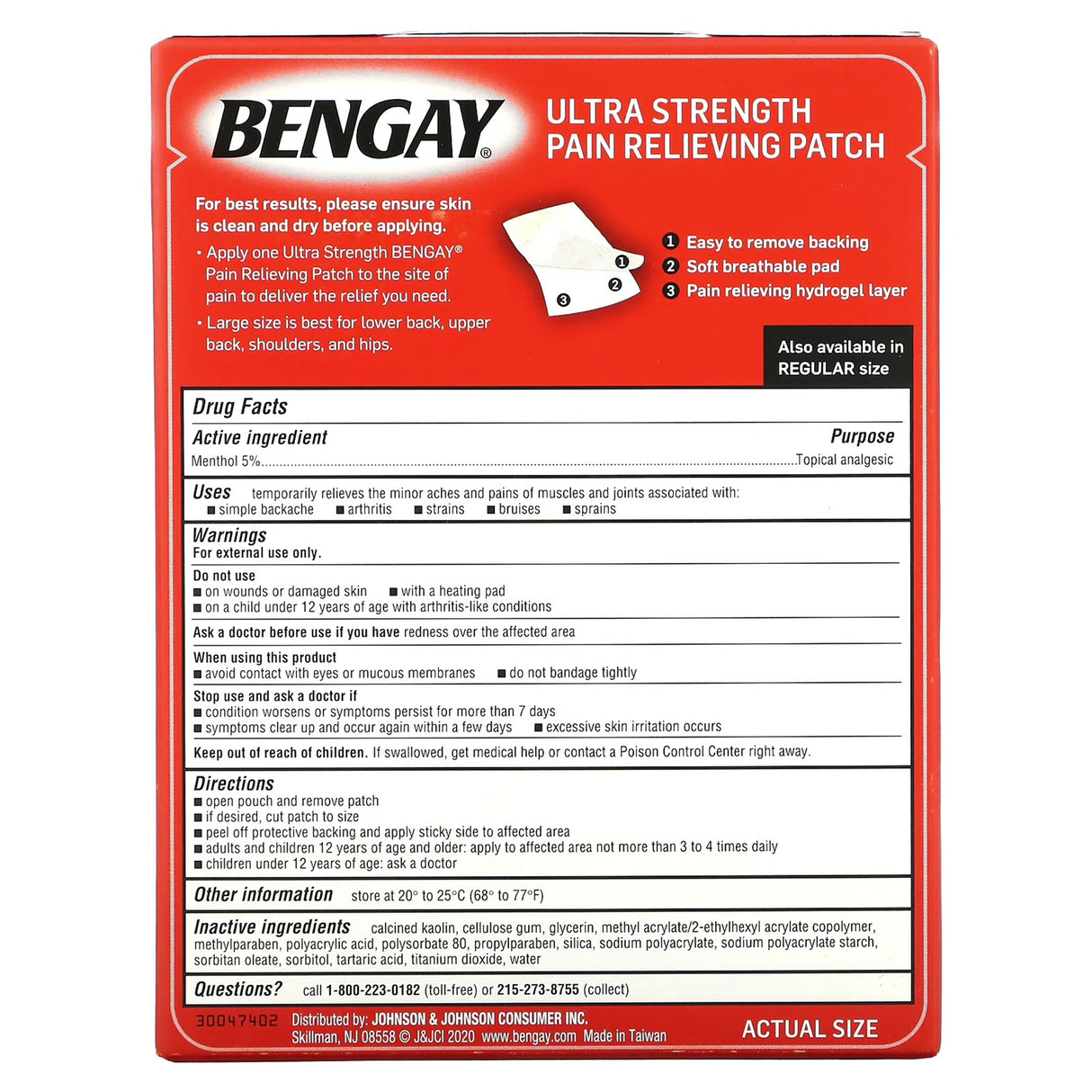 Topical Pain Relief Bengay® Ultra Strength 5% Strength Menthol Patch 4 per Box - BeHope