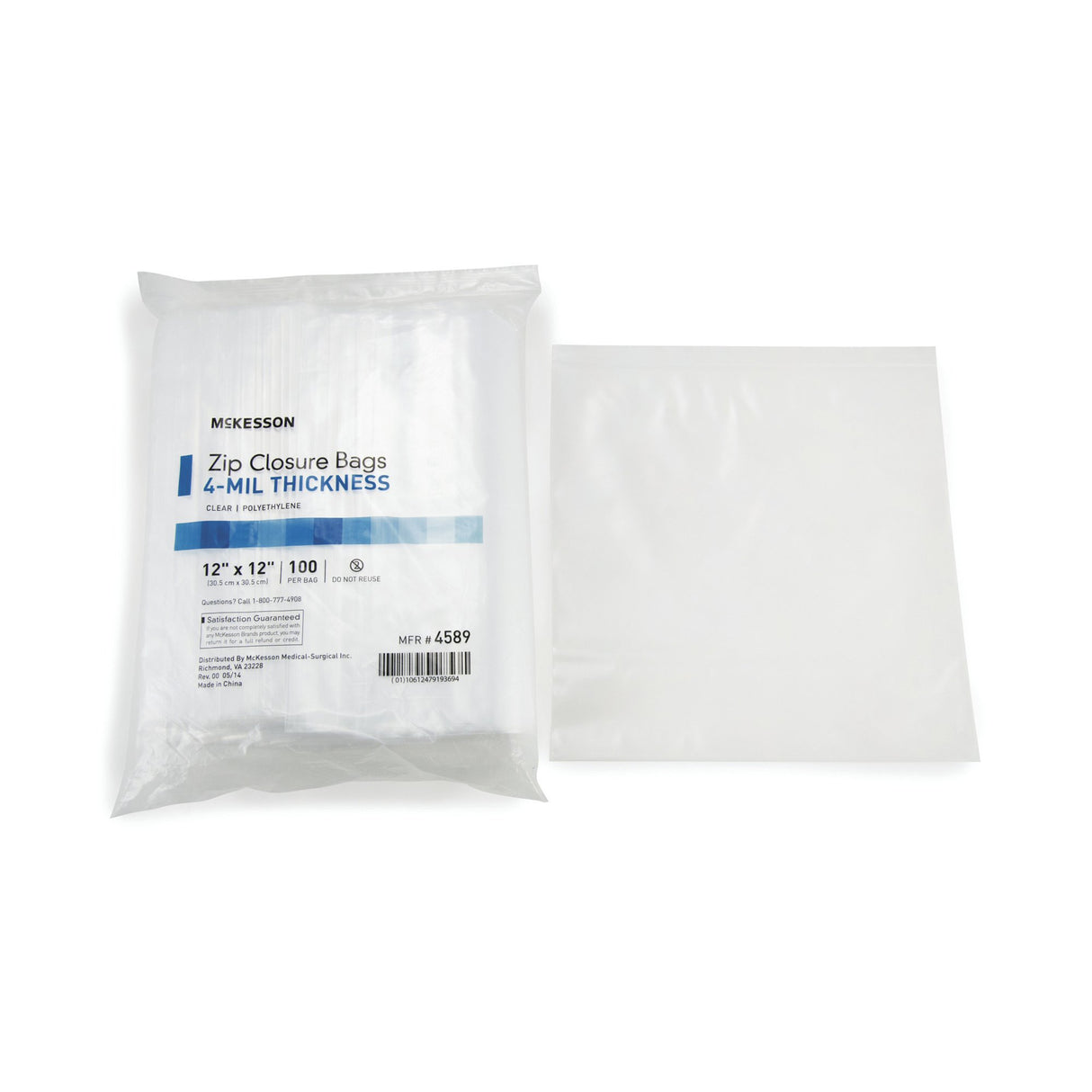 Reclosable Bag McKesson 12 X 12 Inch Polyethylene Clear Zipper Closure - BeHope