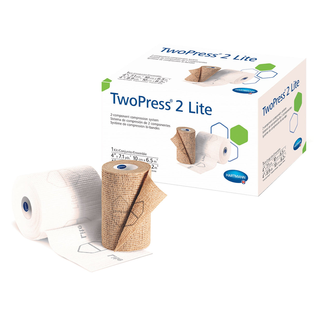 2 Layer Compression Bandage System with Visible Indicators TwoPress® 2 Lite 4 Inch X 7.1 Yard / 4 Inch X 8.9 Yard Self-Adherent Closure Tan / White NonSterile Standard Compression - BeHope