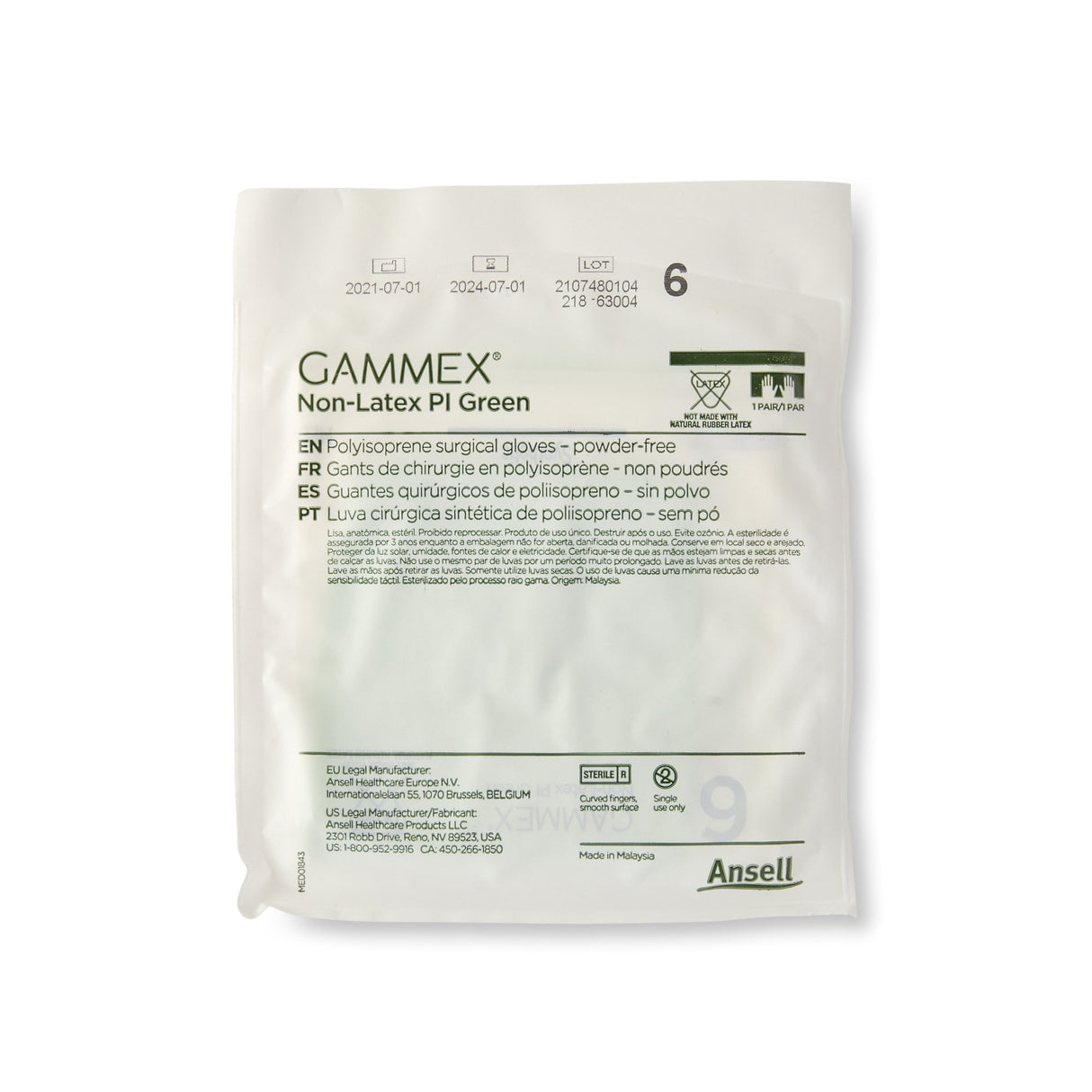 Surgical Glove GAMMEX® Non-Latex PI Green Size 6 Sterile Polyisoprene Standard Cuff Length Micro-Textured Light Green Chemo Tested - BeHope