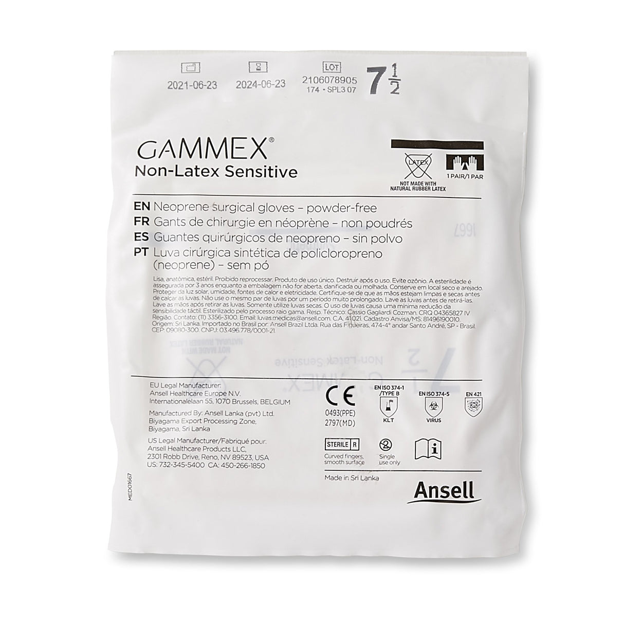 Surgical Glove GAMMEX® Non-Latex Sensitive Size 7.5 Sterile Polychloroprene Standard Cuff Length Micro-Textured Cream Chemo Tested - BeHope