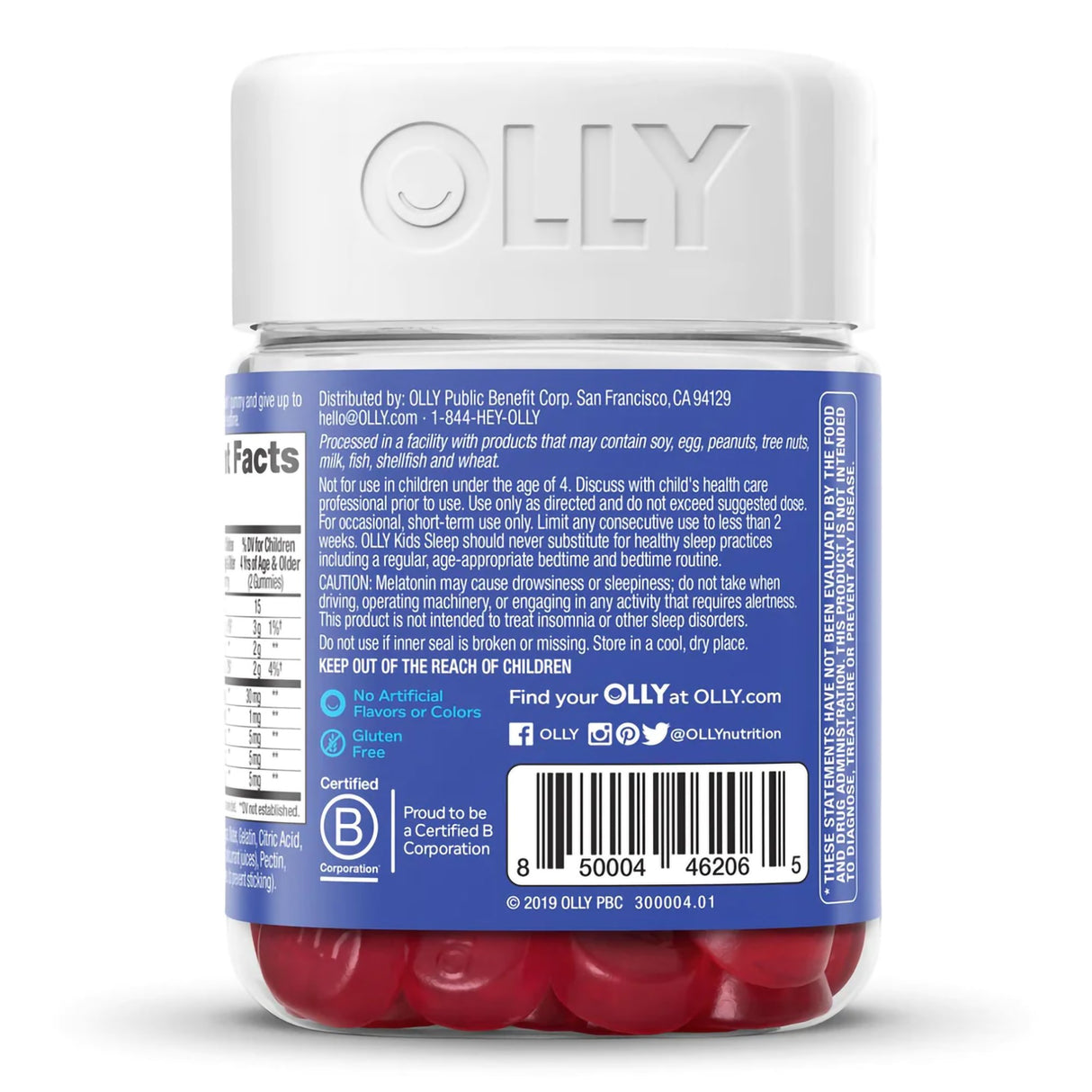 Dietary Supplement OLLY® Kids Sleep L-Theanine / Melatonin / Botanicals 15 mg - 0.5 mg - 2.5 mg Strength Gummy 50 per Bottle Raspberry Flavor - BeHope