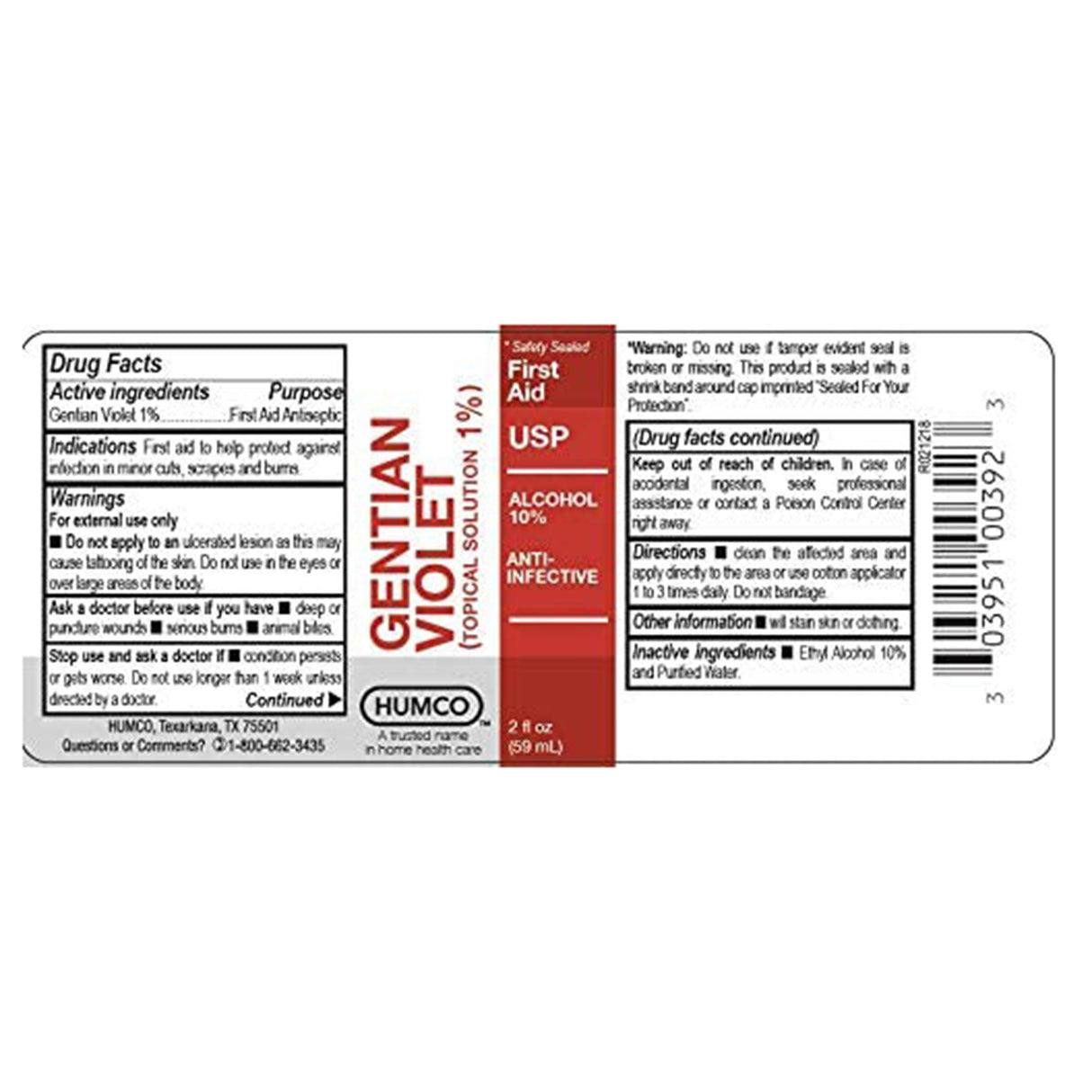 First Aid Antibiotic Gentian Violet Humco™ Topical Liquid 2 oz. Bottle - BeHope