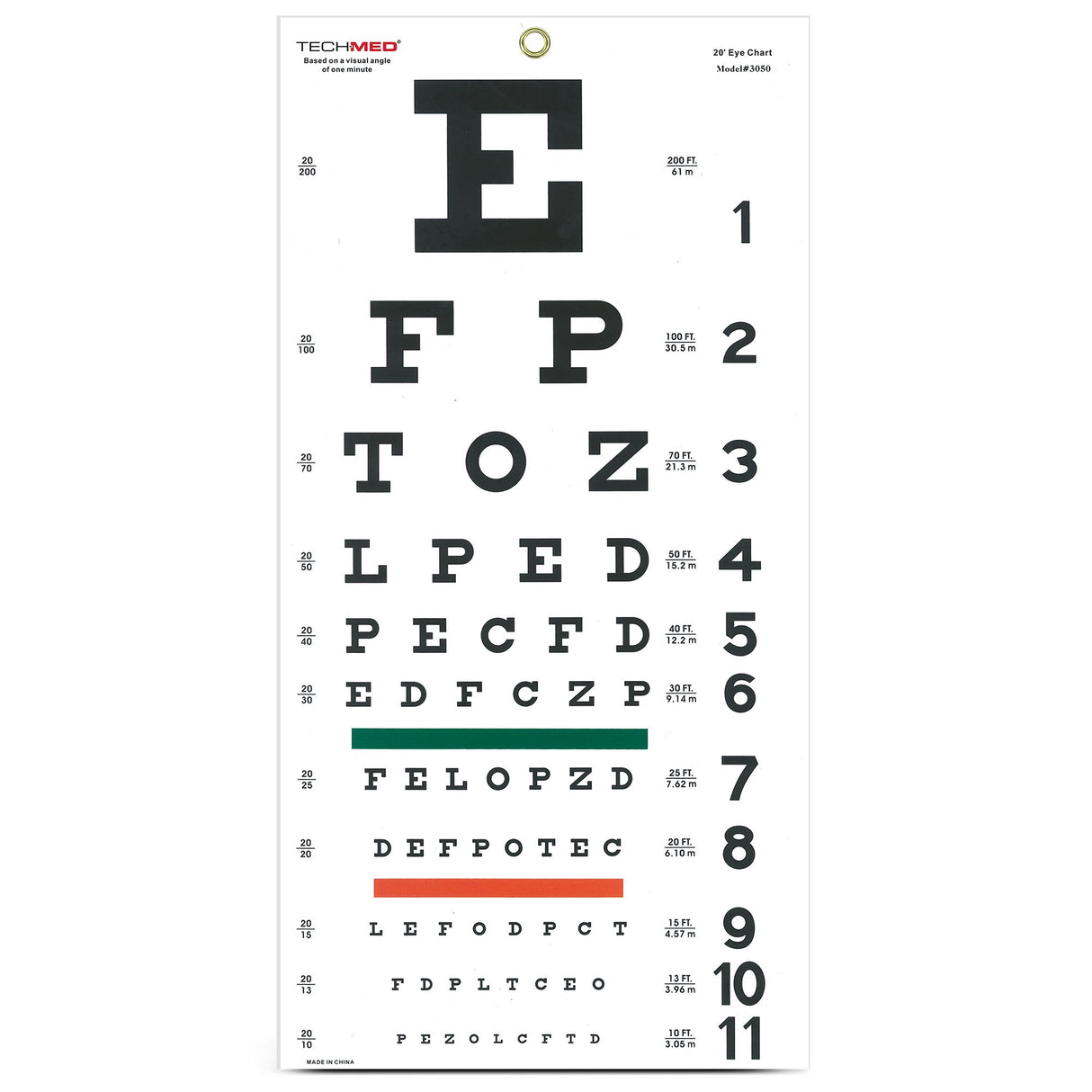 Eye Chart Tech-Med® 20 Foot Distance Acuity Test - BeHope