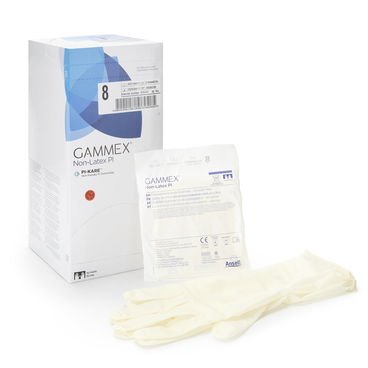 Surgical Glove GAMMEX® Non-Latex PI Size 8 Sterile Polyisoprene Standard Cuff Length Micro-Textured White Chemo Tested - BeHope