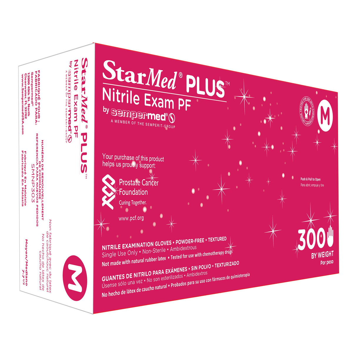 Exam Glove StarMed® Plus™ Medium NonSterile Nitrile Standard Cuff Length Textured Fingertips Blue Chemo Tested / Fentanyl Tested - BeHope