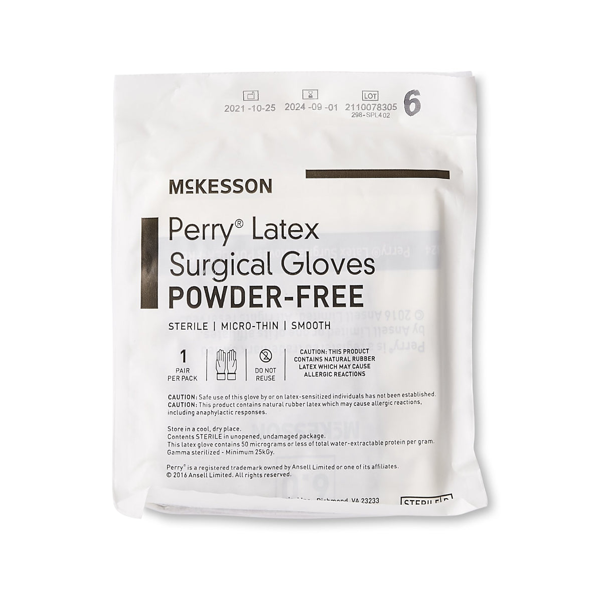 Surgical Glove McKesson Perry® Size 6 Sterile Latex Standard Cuff Length Smooth Brown Not Chemo Approved - BeHope