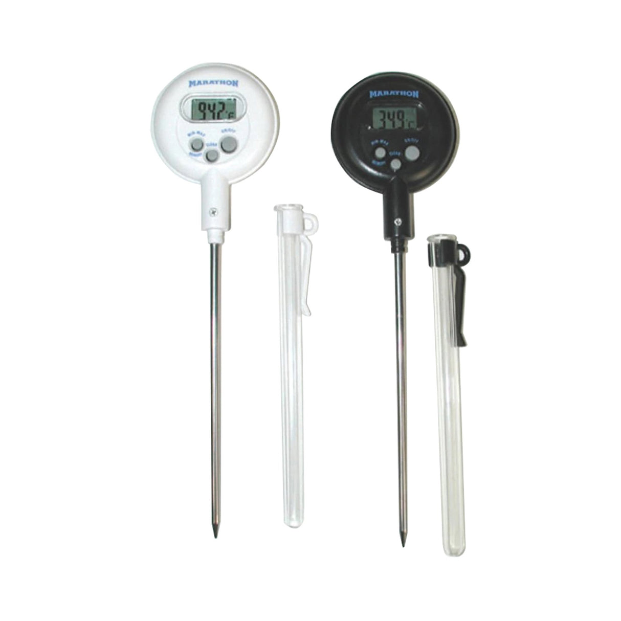 Digital Laboratory Thermometer Marathon Fahrenheit / Celsius 14° to 392°F (-10° to +200°C) Stainless Steel Probe Free-standing Battery Operated - BeHope