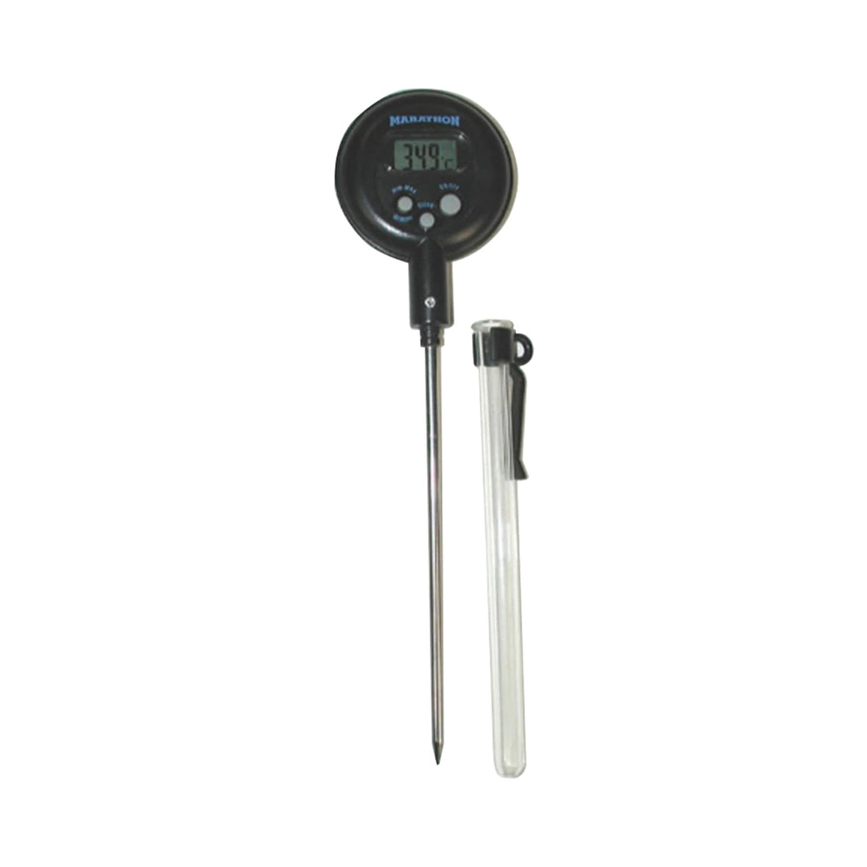 Digital Laboratory Thermometer Marathon Fahrenheit / Celsius 14° to 392°F (-10° to +200°C) Stainless Steel Probe Free-standing Battery Operated - BeHope