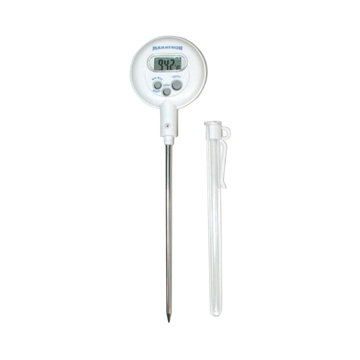 Digital Laboratory Thermometer Marathon Fahrenheit / Celsius 14° to 392°F (-10° to +200°C) Stainless Steel Probe Free-standing Battery Operated - BeHope
