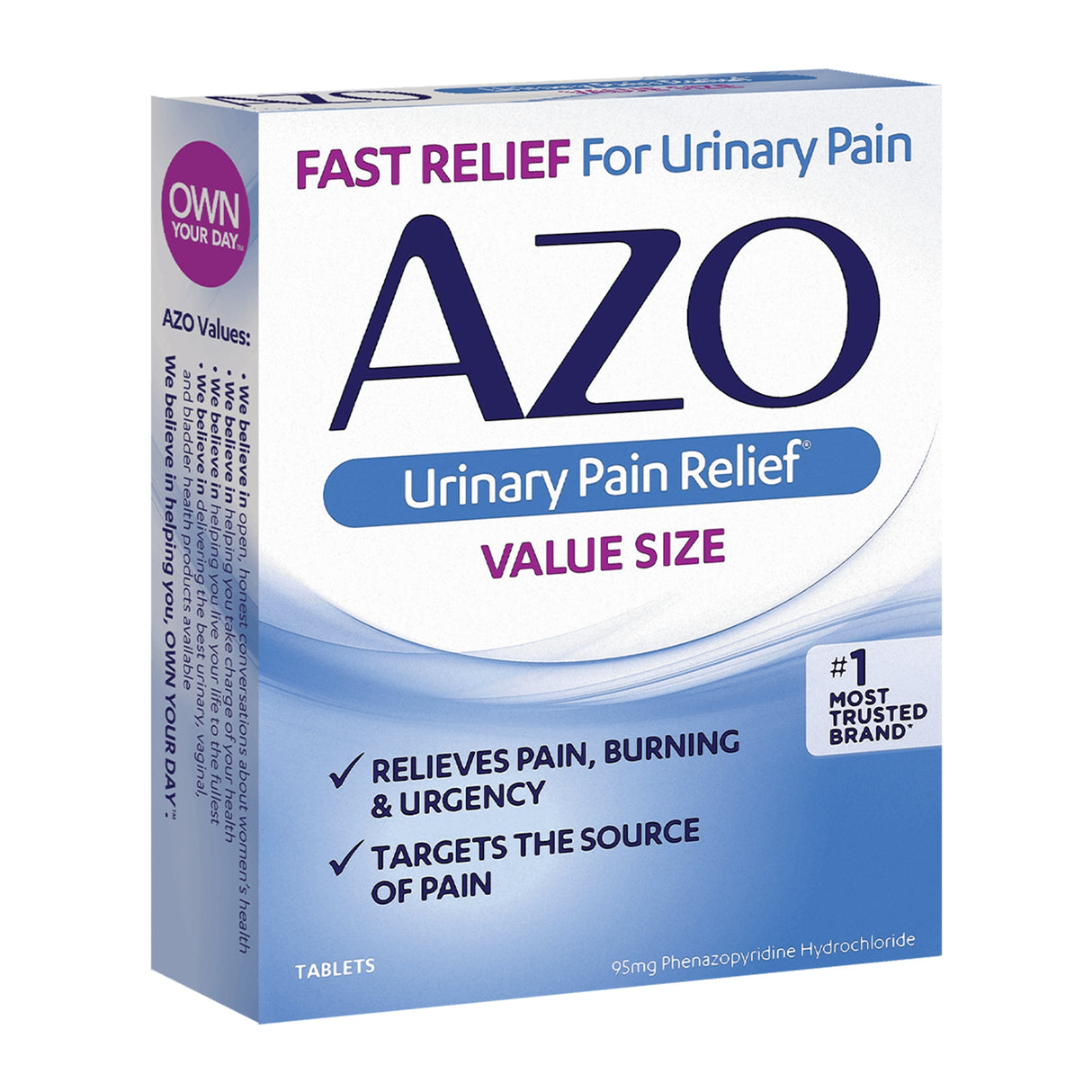 Urinary Pain Relief AZO® 95 mg Strength Phenazopyridine HCL Tablet 30 per Bottle - BeHope