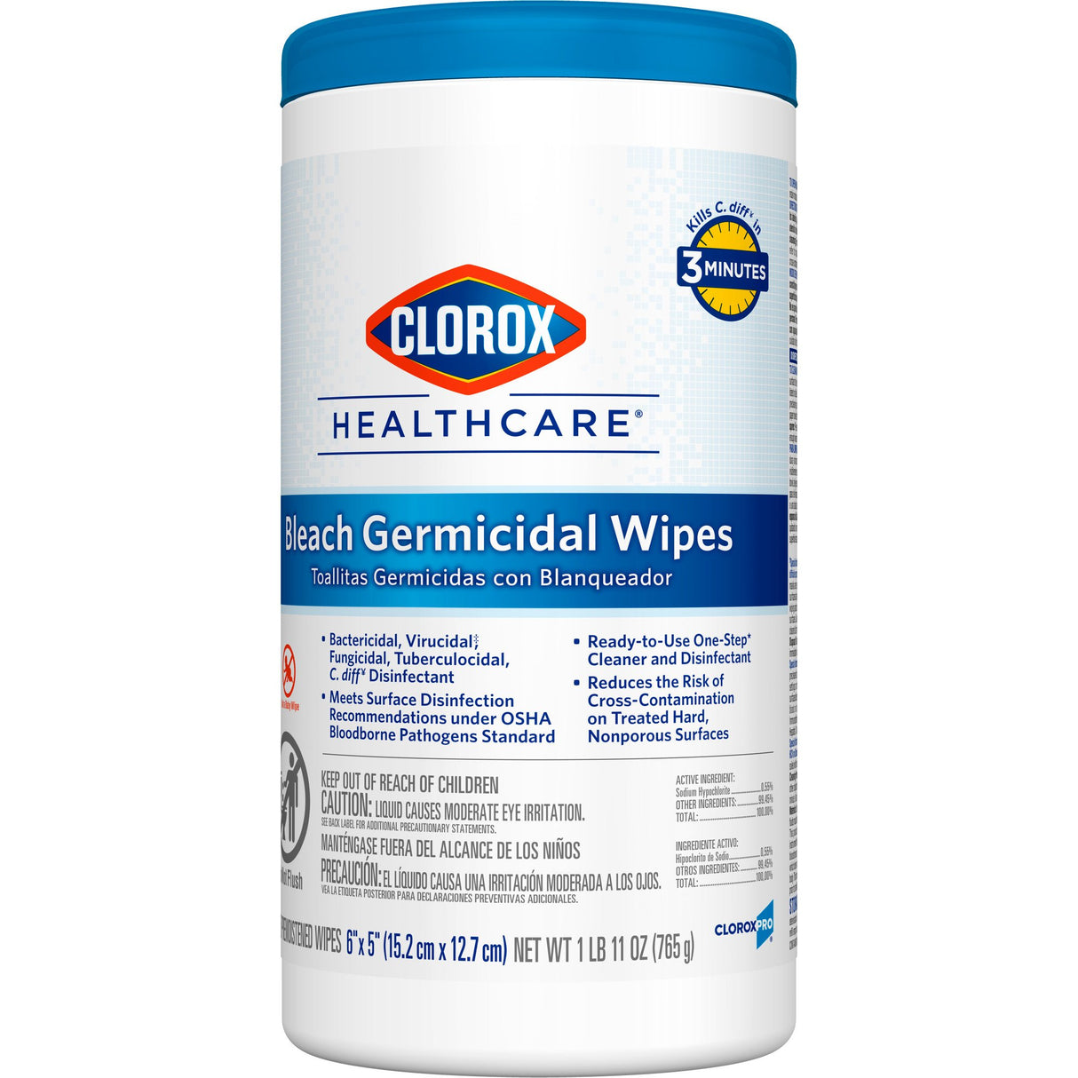 Surface Disinfectant Cleaner Clorox Healthcare® Premoistened Bleach Germicidal Manual Pull Wipe 150 Count Canister Floral Scent NonSterile - BeHope