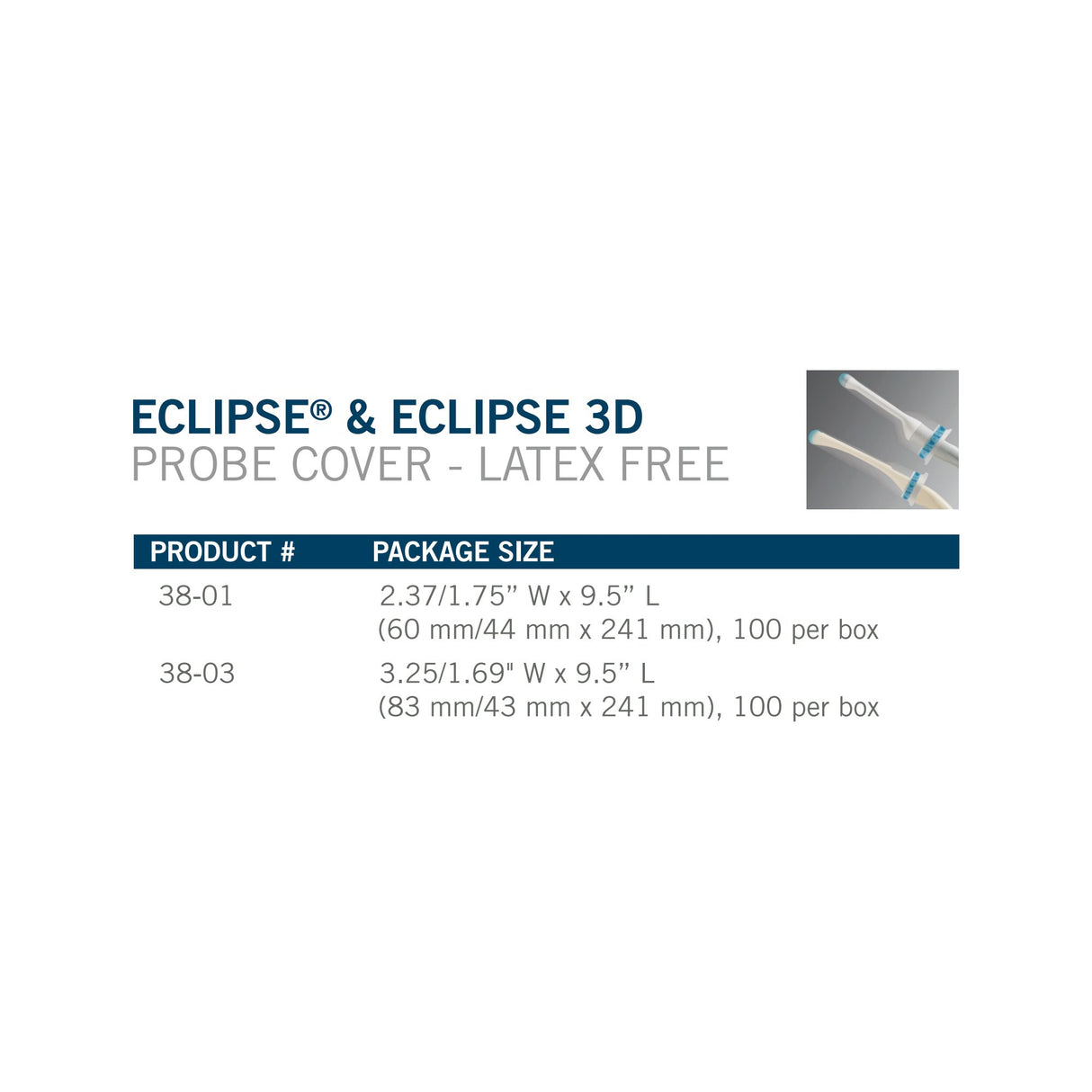 3D Ultrasound Probe Cover Eclipse® 3-1/4 Inch tempered to 1-7/10 X 9-1/2 Inch Polyisoprene NonSterile Tapered - BeHope