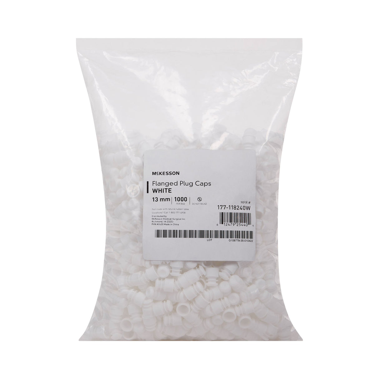 McKesson Tube Closure Polyethylene Flanged Plug Cap White 13 mm For Use with 13 mm Blood Drawing Tubes, Glass Test Tubes, Plastic Culture Tubes NonSterile - BeHope