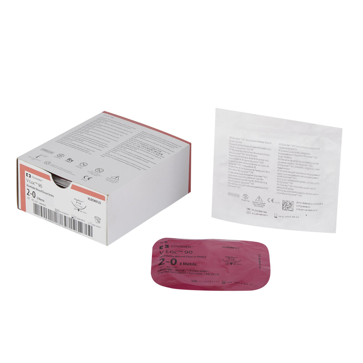 Absorbable Suture with Needle V-Loc™ 90 Polyester P-14 3/8 Circle Precision Reverse Cutting Needle Size 2-0 Barbed Monofilament - BeHope