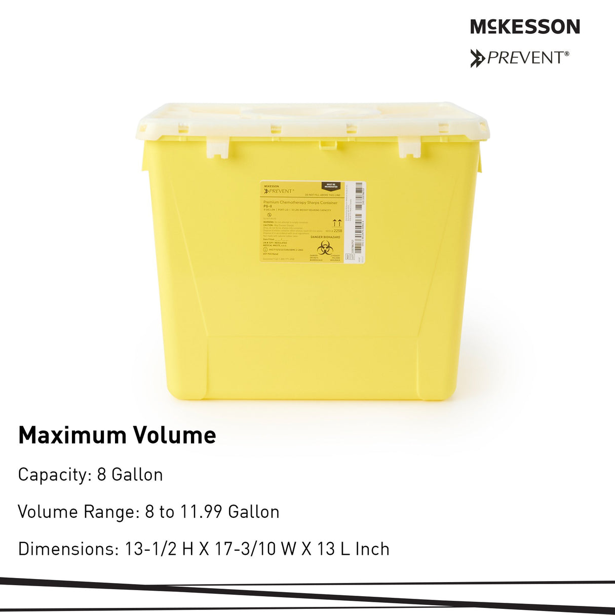 Chemotherapy Waste Container McKesson Prevent® Yellow Base 13-1/2 H X 17-3/10 W X 13 L Inch Vertical Entry 8 Gallon - BeHope