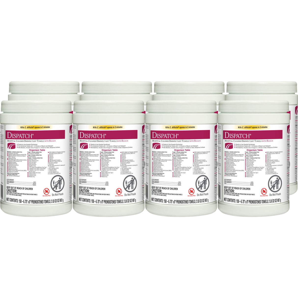 Surface Disinfectant Cleaner Dispatch® with Bleach Premoistened Manual Pull Wipe 150 Count Canister Fruity Floral Bleach Scent NonSterile - BeHope