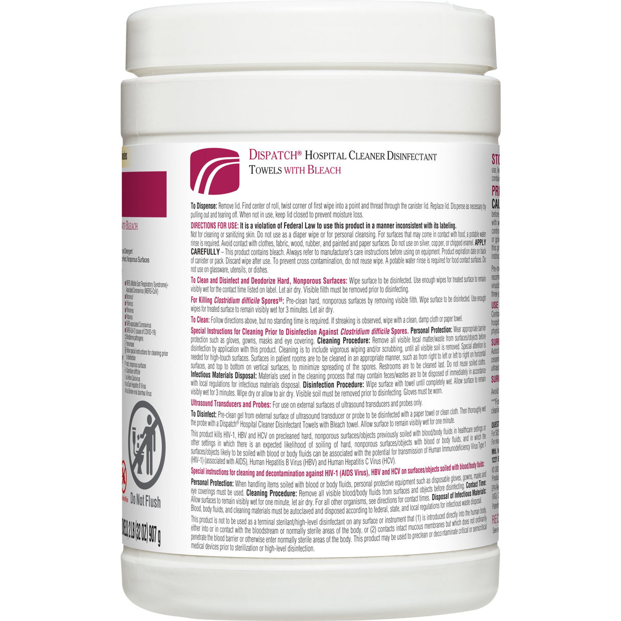 Surface Disinfectant Cleaner Dispatch® with Bleach Premoistened Manual Pull Wipe 150 Count Canister Fruity Floral Bleach Scent NonSterile - BeHope