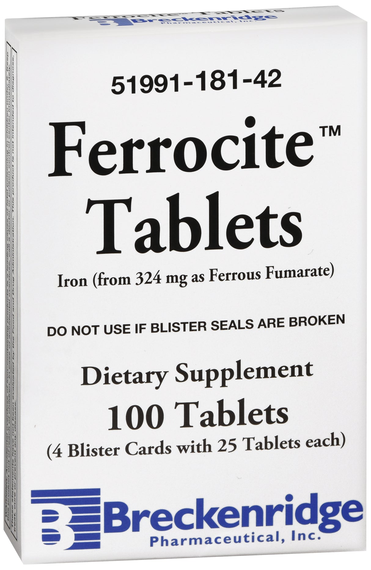 Ferrocite™ Ferrous Fumarate 324 mg (106 mg) Tablet 100 Tablets - BeHope