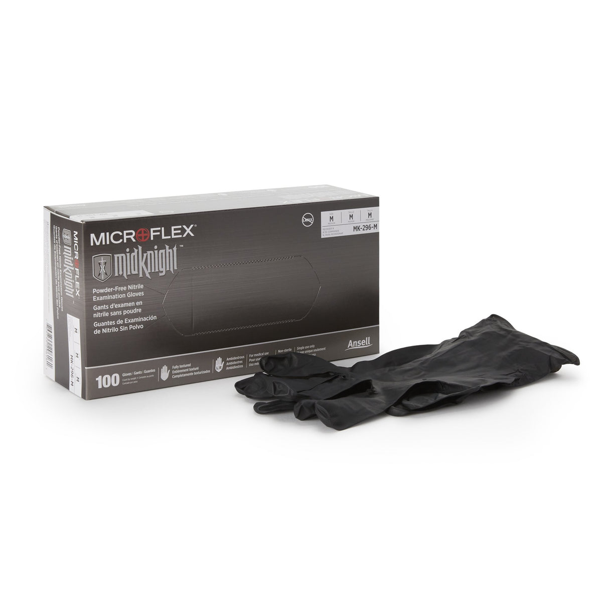 Exam Glove MICROFLEX® MidKnight™ Medium NonSterile Nitrile Standard Cuff Length Fully Textured Black Fentanyl Tested - BeHope