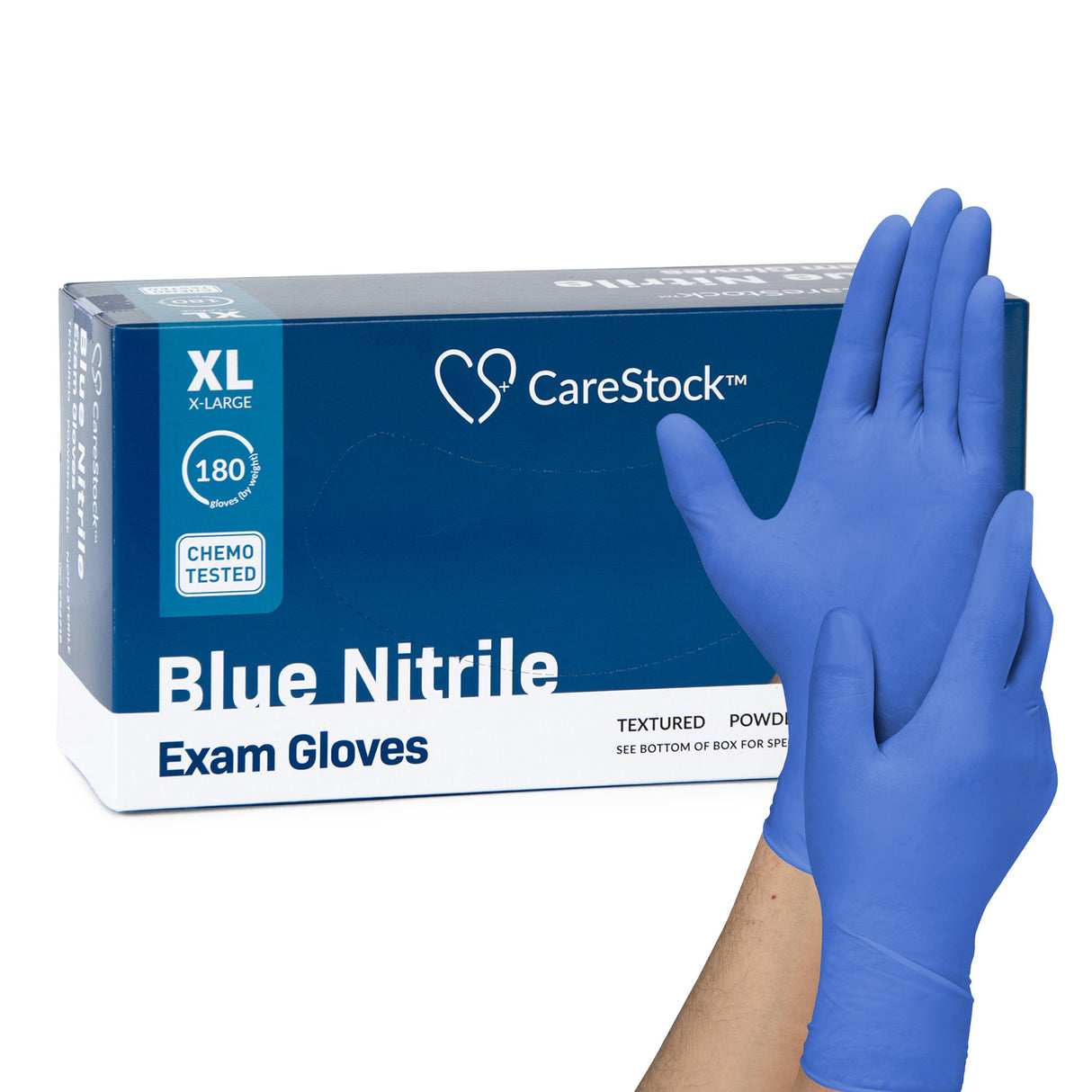 Exam Glove CareStock™ X-Large NonSterile Nitrile Standard Cuff Length Textured Fingertips Blue Chemo Tested - BeHope