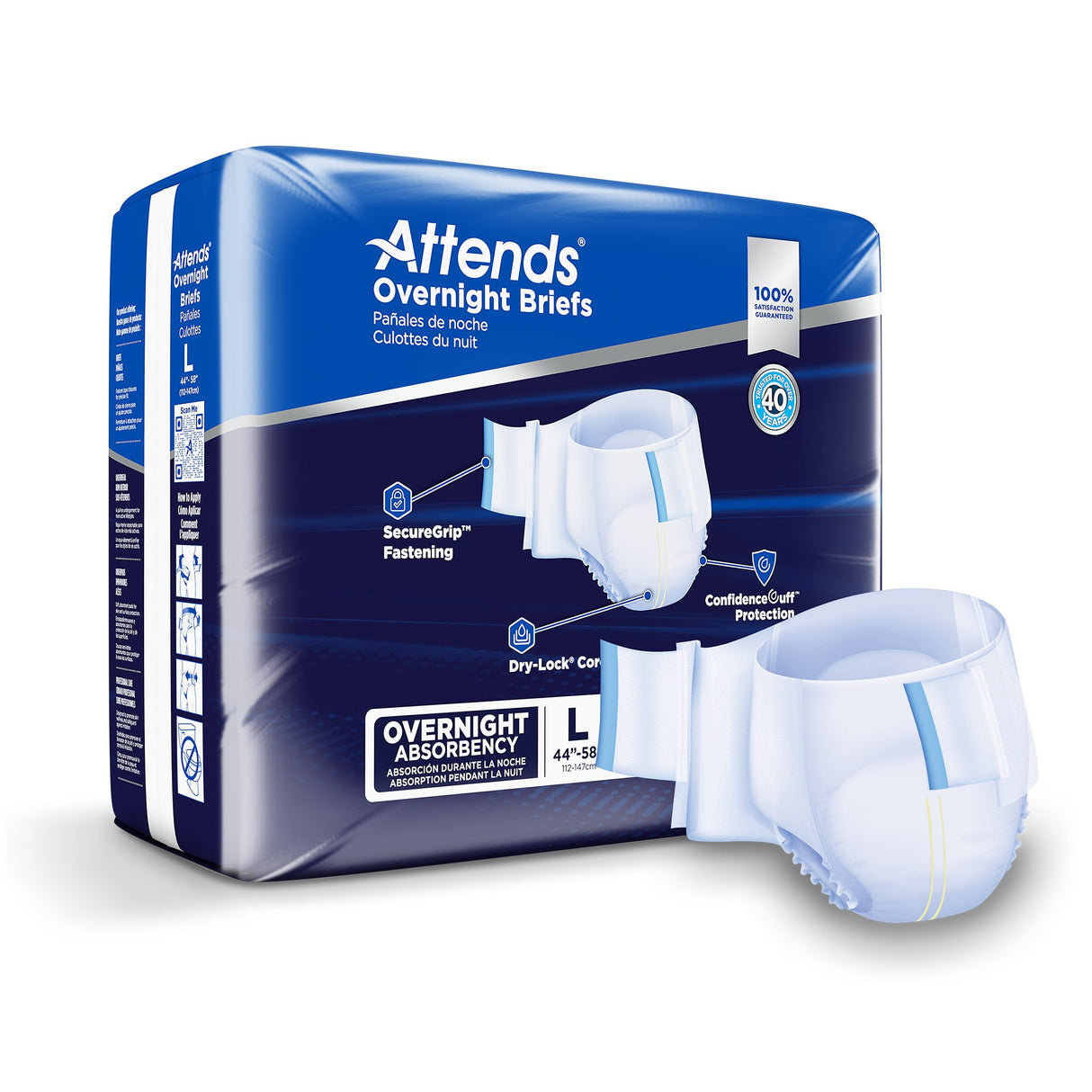 Unisex Adult Incontinence Brief Attends® Overnight Large Disposable Heavy Absorbency - BeHope