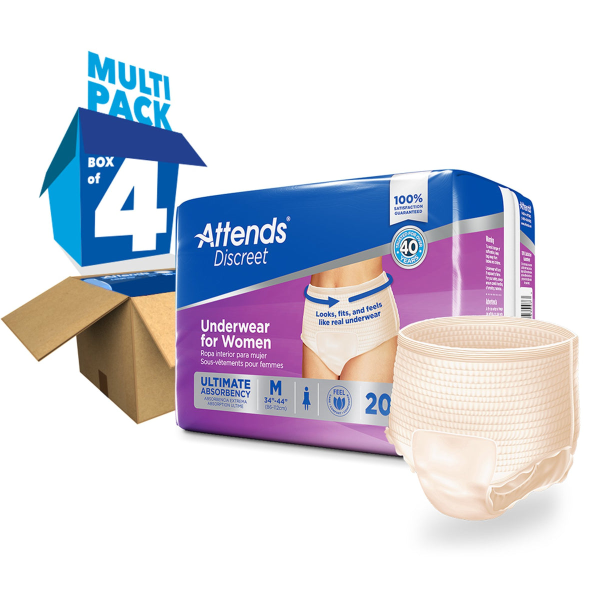 Female Adult Absorbent Underwear Attends® Discreet Pull On with Tear Away Seams Medium Disposable Heavy Absorbency - BeHope
