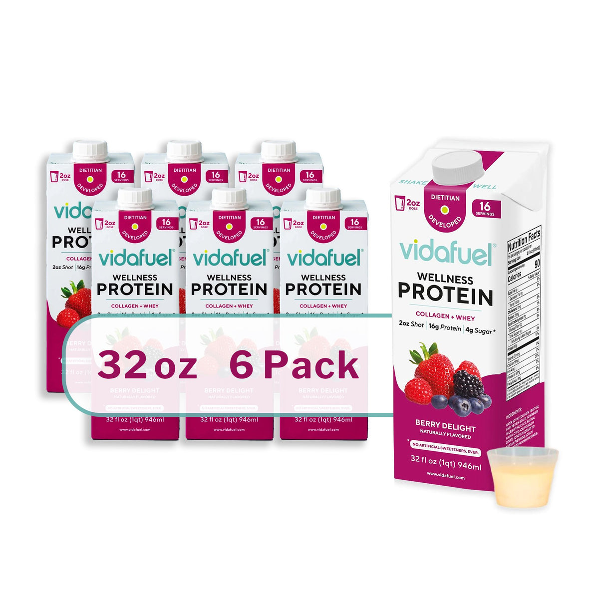 Oral Supplement Vida Fuel Wellness Protein Berry Delight Flavor Liquid 32 oz. Reclosable Carton - BeHope