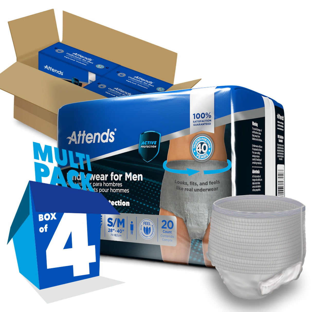 Male Adult Absorbent Underwear Attends® For Men Pull On with Tear Away Seams Small / Medium Disposable Heavy Absorbency - BeHope