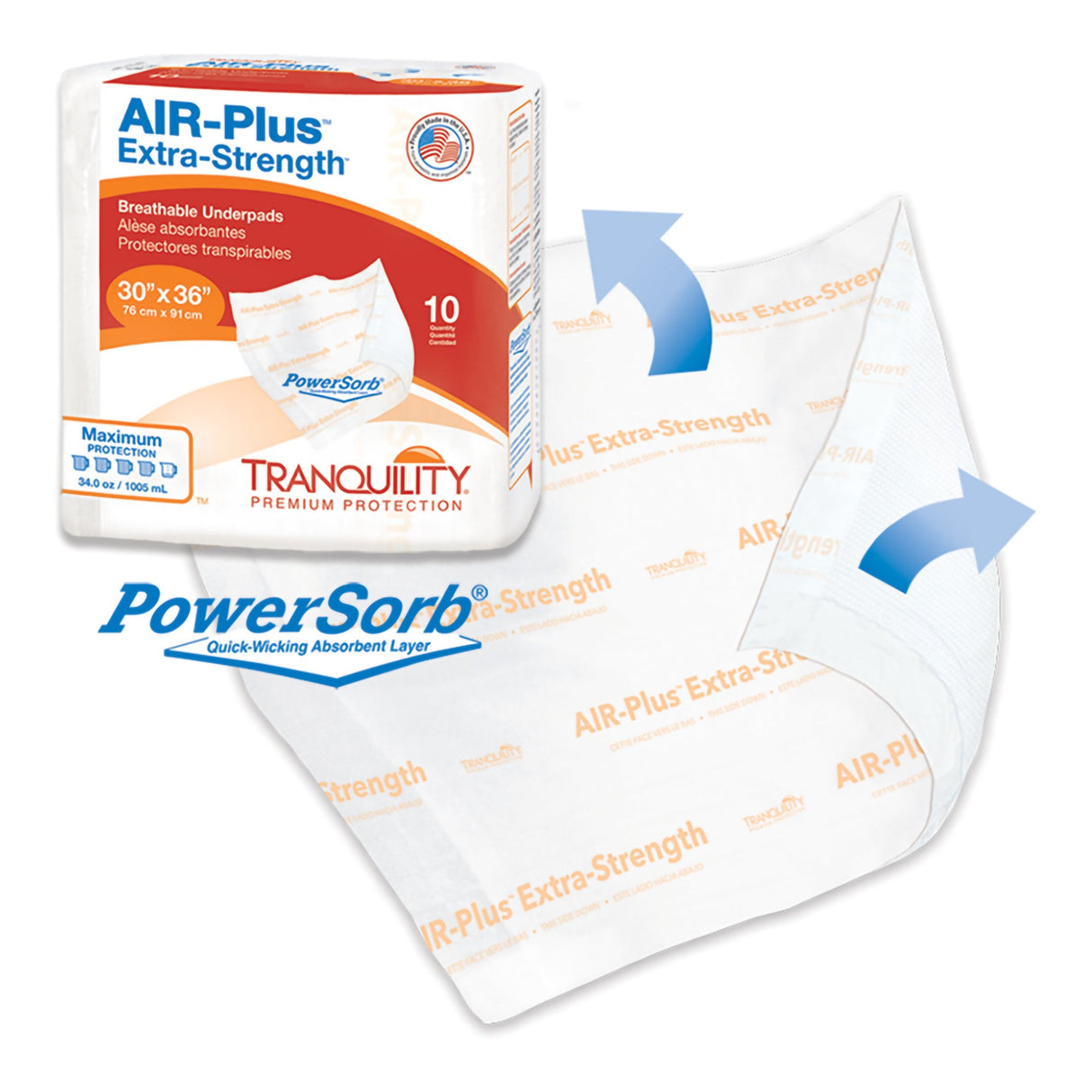 Disposable Underpad Tranquility® AIR-Plus Extra-Strength 30 X 36 Inch Powersorb® Material Heavy Absorbency - BeHope