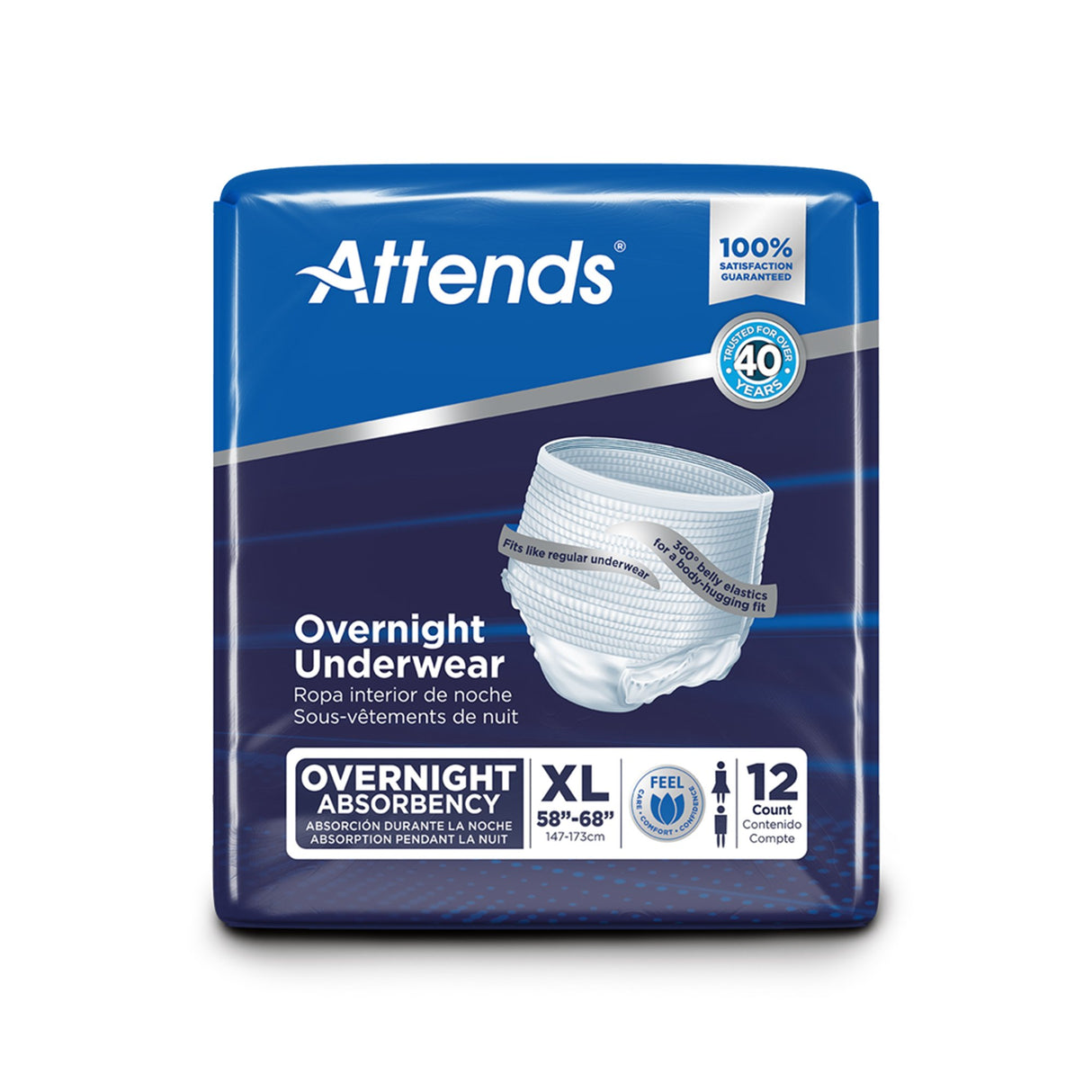 Unisex Adult Absorbent Underwear Attends® Overnight Pull On with Tear Away Seams X-Large Disposable Heavy Absorbency - BeHope