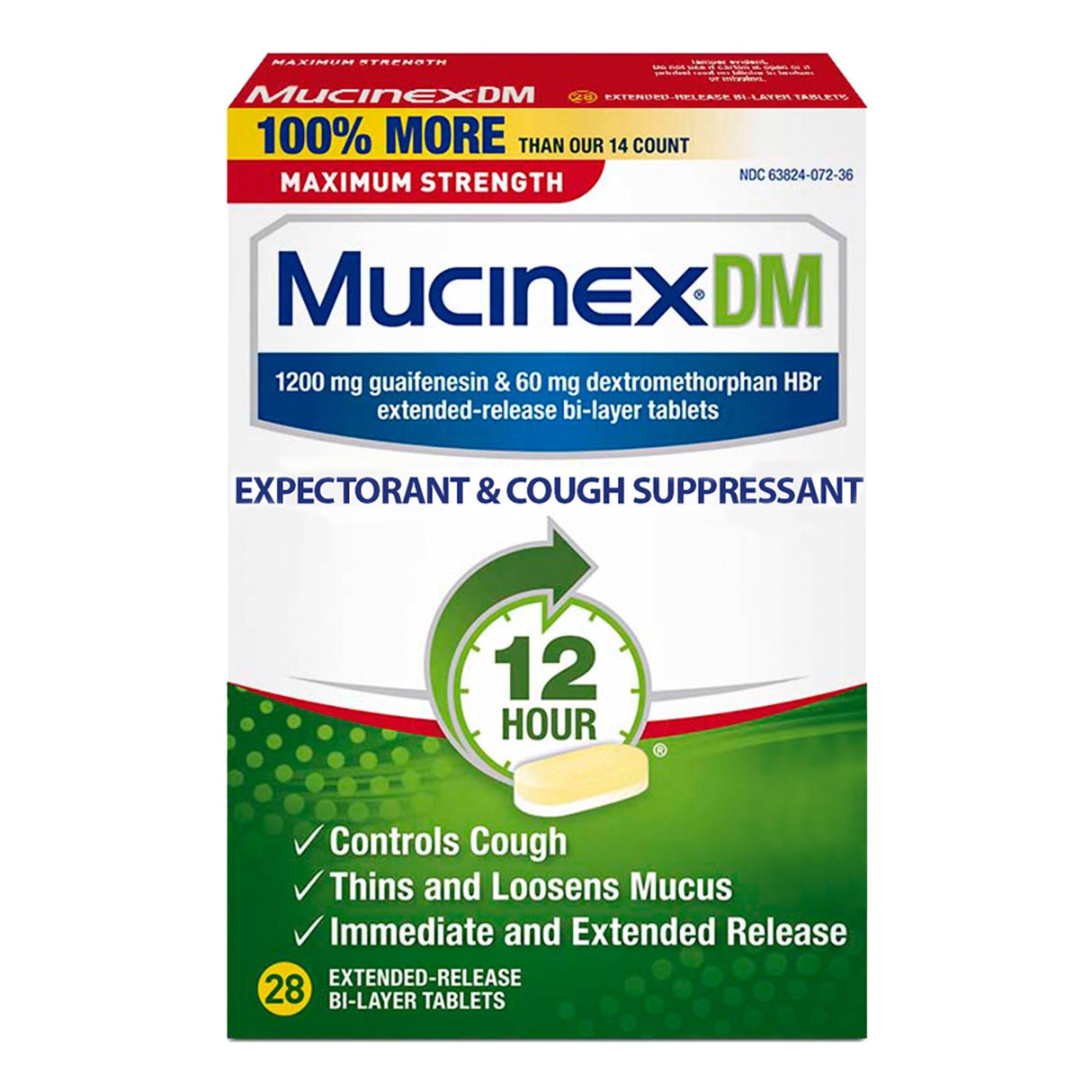 Cold and Cough Relief Mucinex® DM 1,200 mg - 60 mg Strength Tablet 28 per Box - BeHope