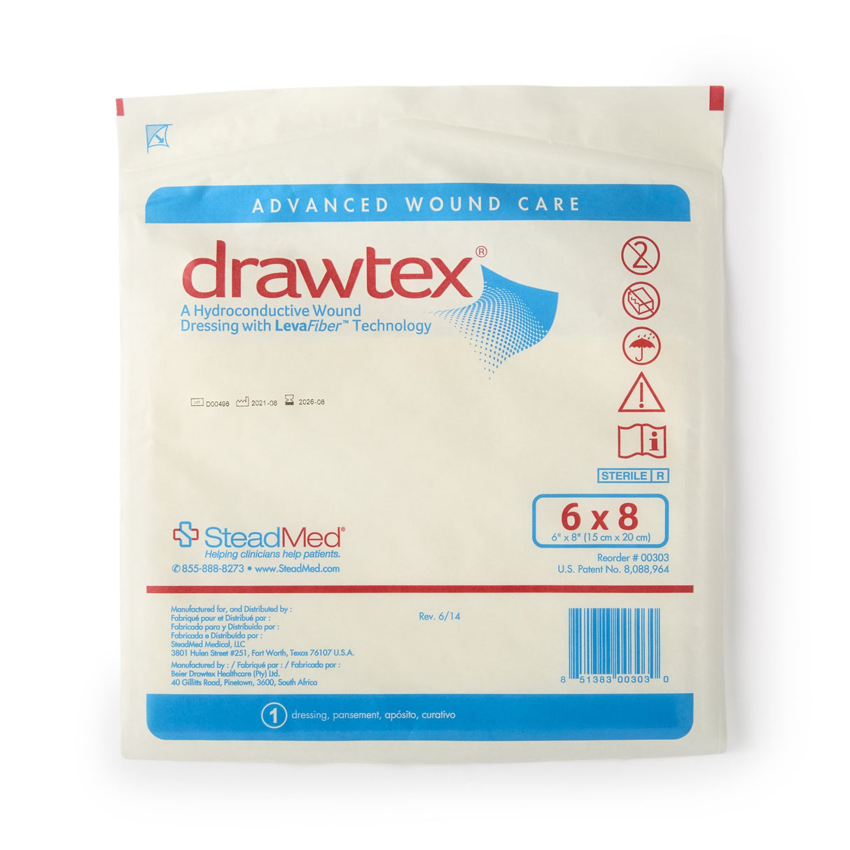 Hydroconductive Wound Dressing Drawtex® 6 X 8 Inch Rectangle - BeHope