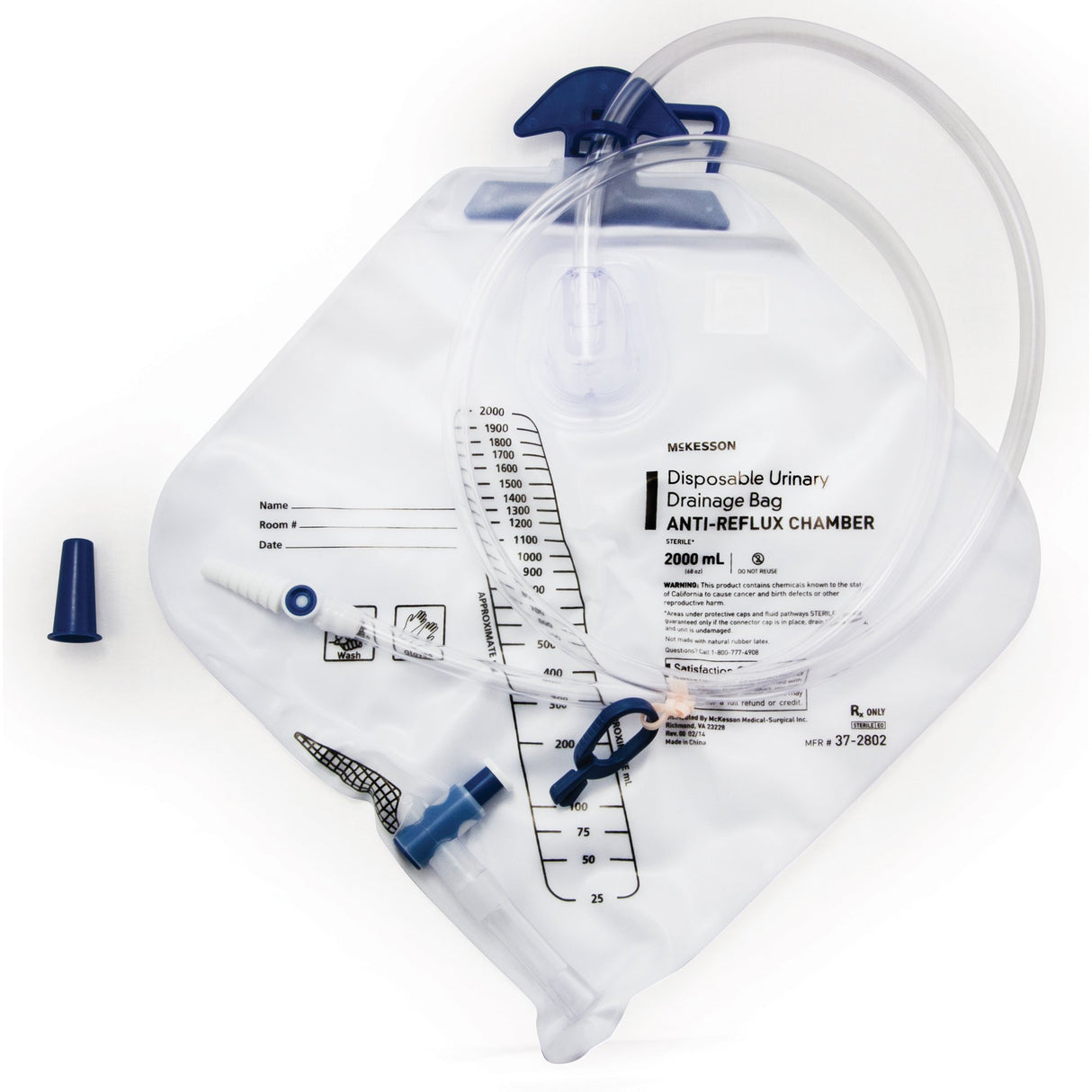 Urinary Drain Bag McKesson Anti-Reflux Valve Sterile 2,000 mL Vinyl - BeHope